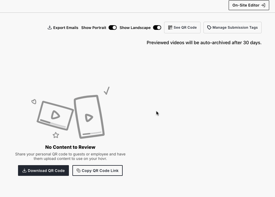 How can I download the QR code or copy the link for Submitted Content?